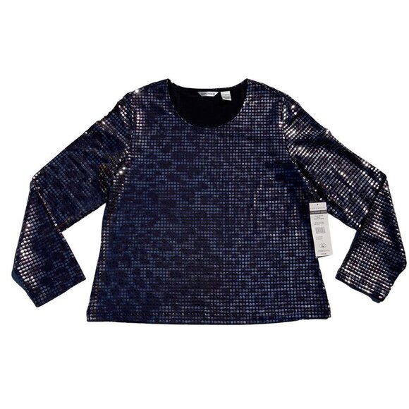 NEW Laura Ashley LARGE Metallic Frost Printed Long Sleeve Metallic Blouse - Picture 1 of 6